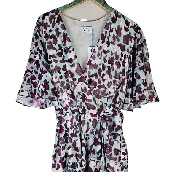 Tanya Taylor Blaire Brushstroke Coral Araucana Wrap Dress, Sz 16, NWT - Picture 4 of 11